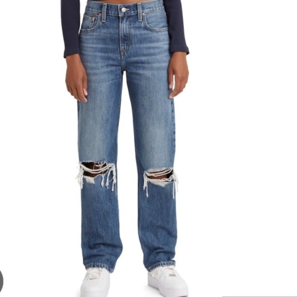 Levi's Low Pro Straight Jeans Dark Wash Distressed Ripped Women's Size 28